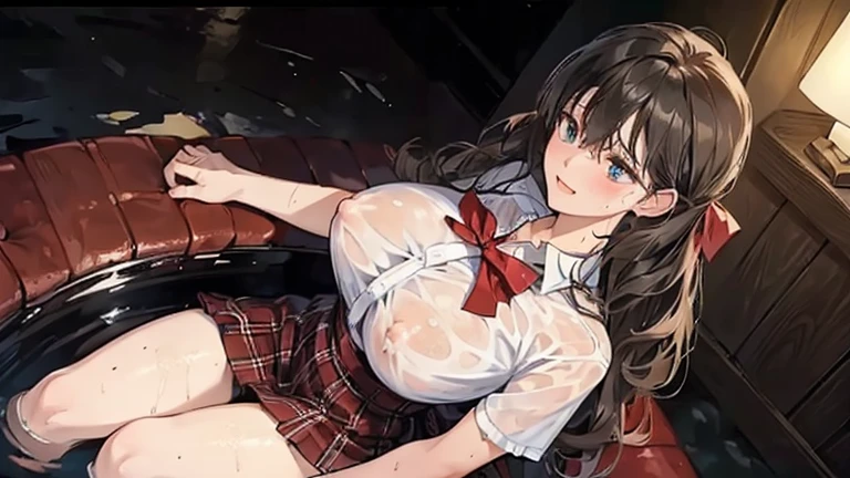 (in the dark:1.6) , wet and sweaty , Nipples can be seen through , steam , Soak in water