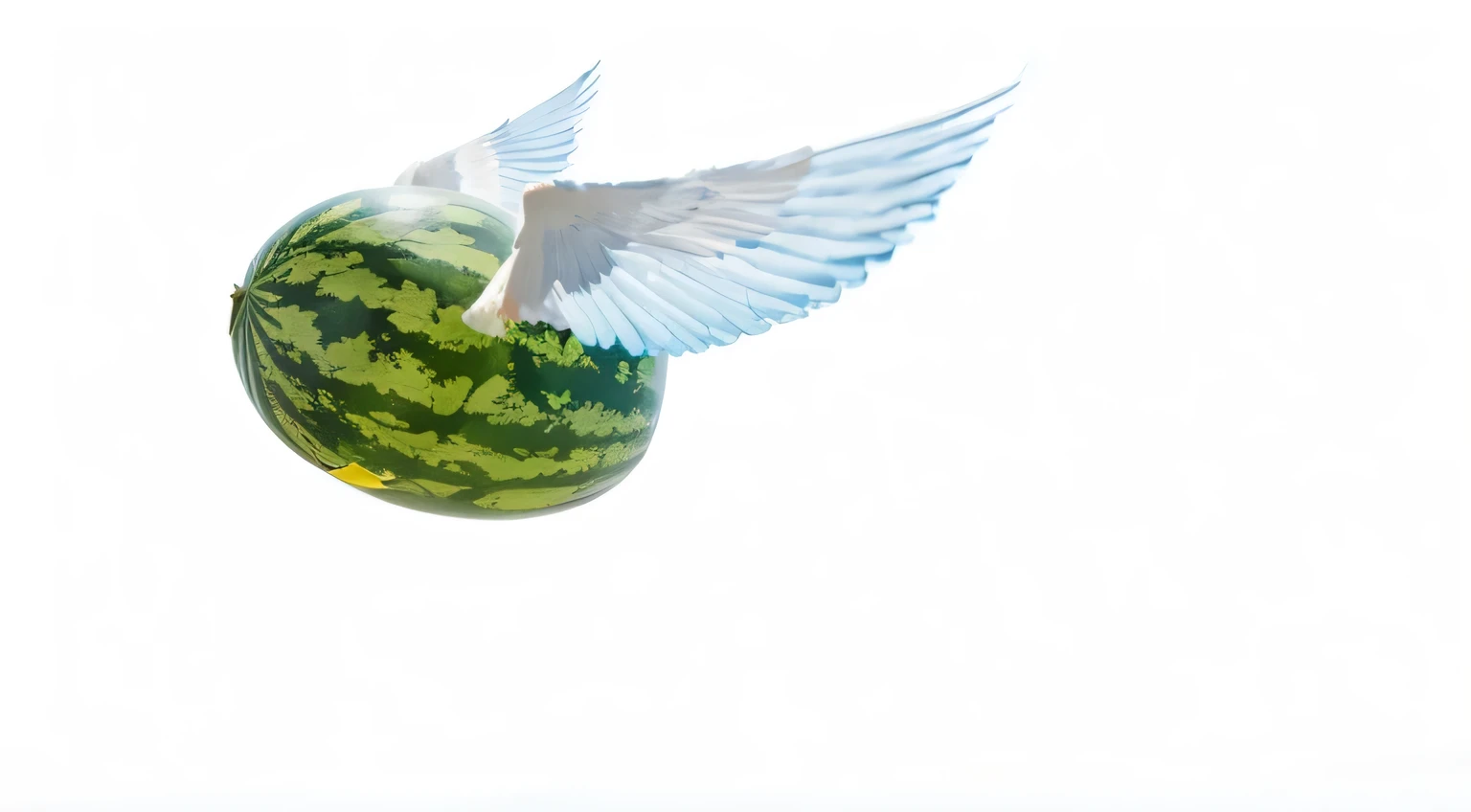 watermelon flying in a blue sky with clouds