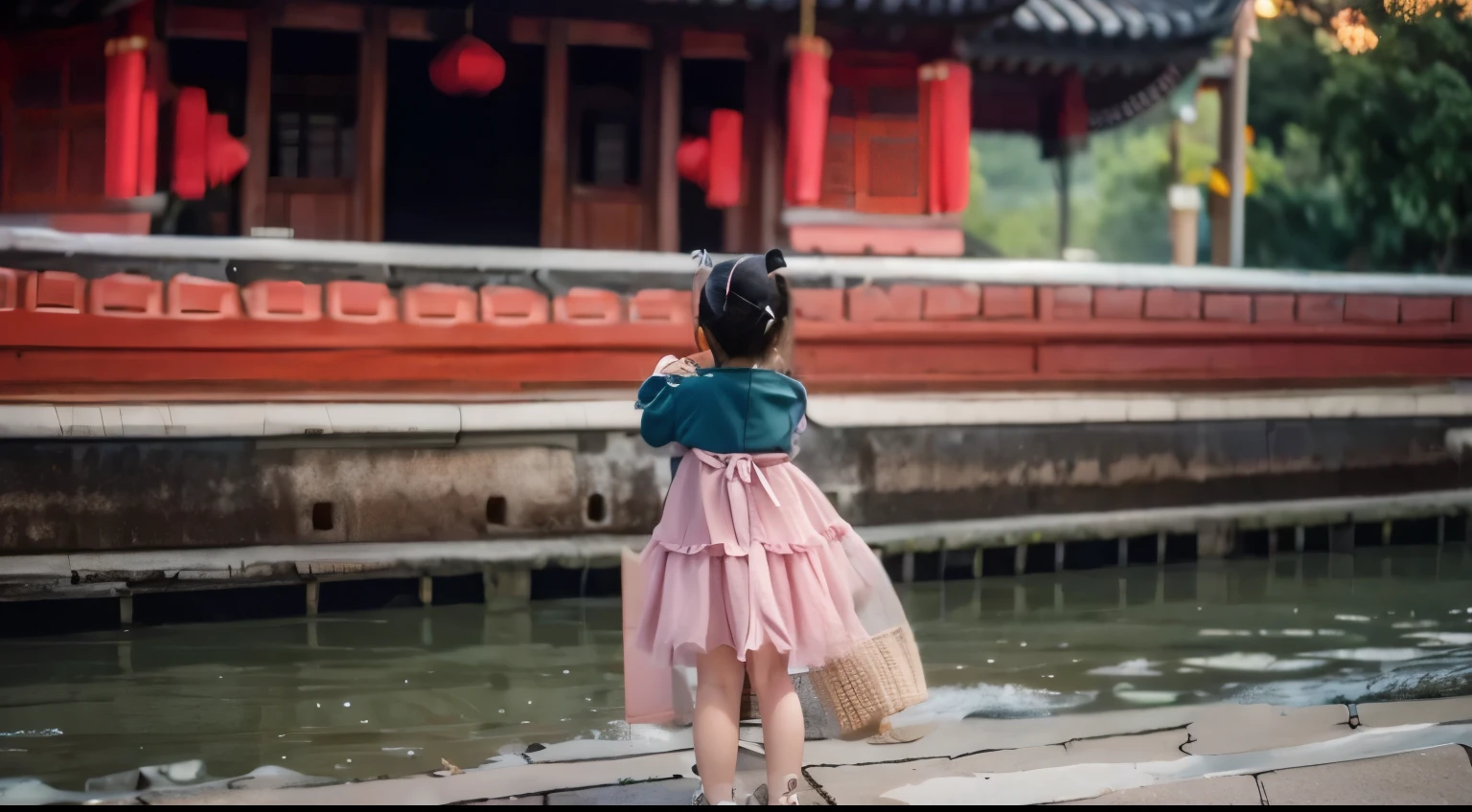 there is a little girl in a dress dancing on the sidewalk, with acient chinese clothes, she is dancing, palace ， a girl in hanfu, chinese costume, chinese ribbon dance, wearing ancient chinese clothes, traditional chinese clothing, as though she is dancing, traditional tai costume, twirling, chinese style, chinese girl, traditional chinese, dressed with long fluent clothes