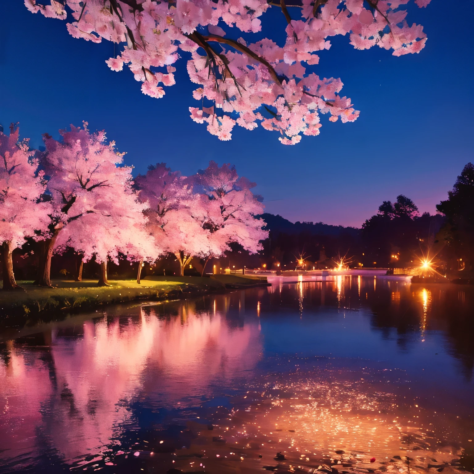 landscape/Cherry blossom trees/night/night桜/real/8K/4K/photograph