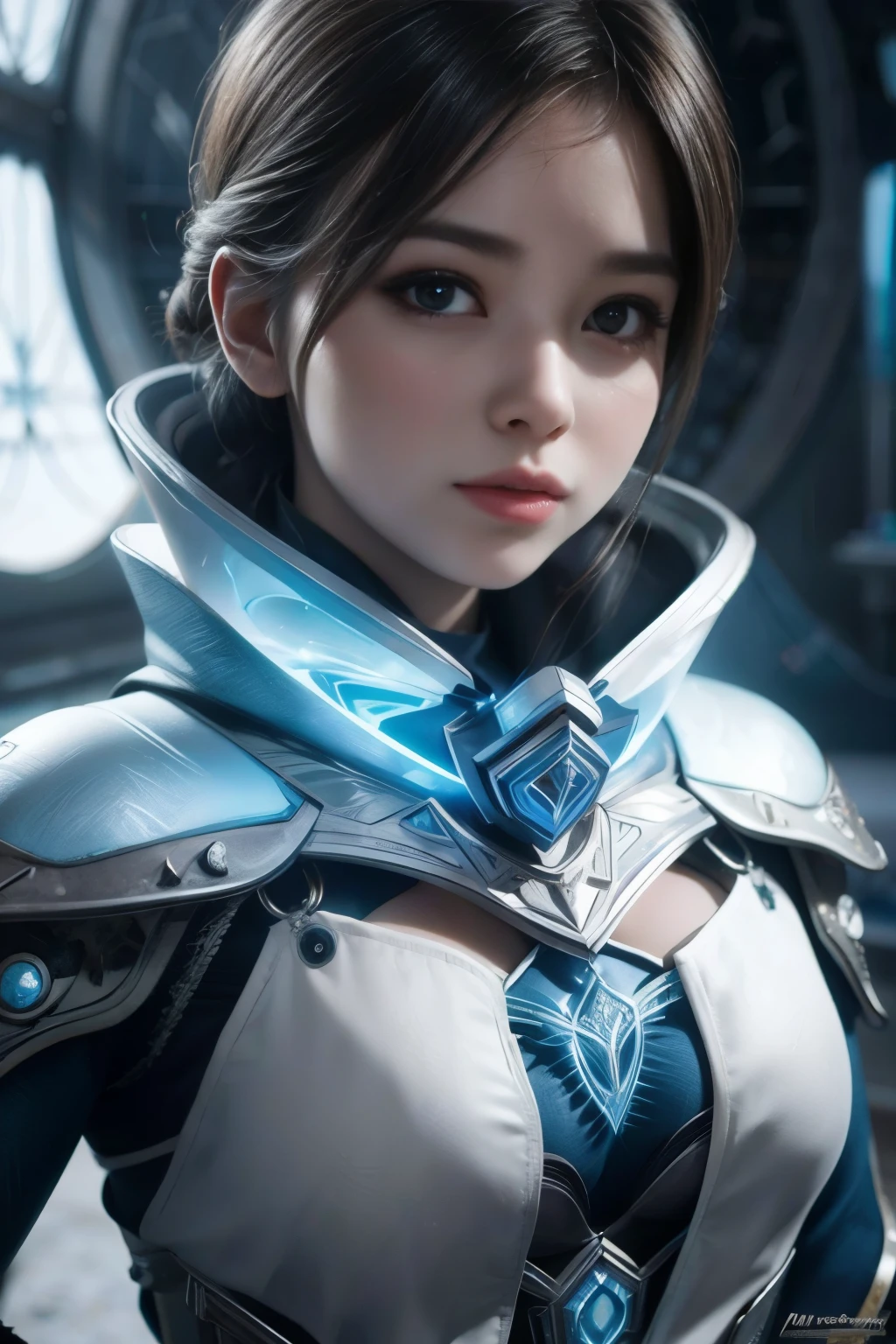 (high quality), (masterpiece), (detailed), 8K 
Hyper-realistic depiction of 1 Japanese girl in futuristic attire, adorned in Frost Oracle cloths. Trending on ArtStation.