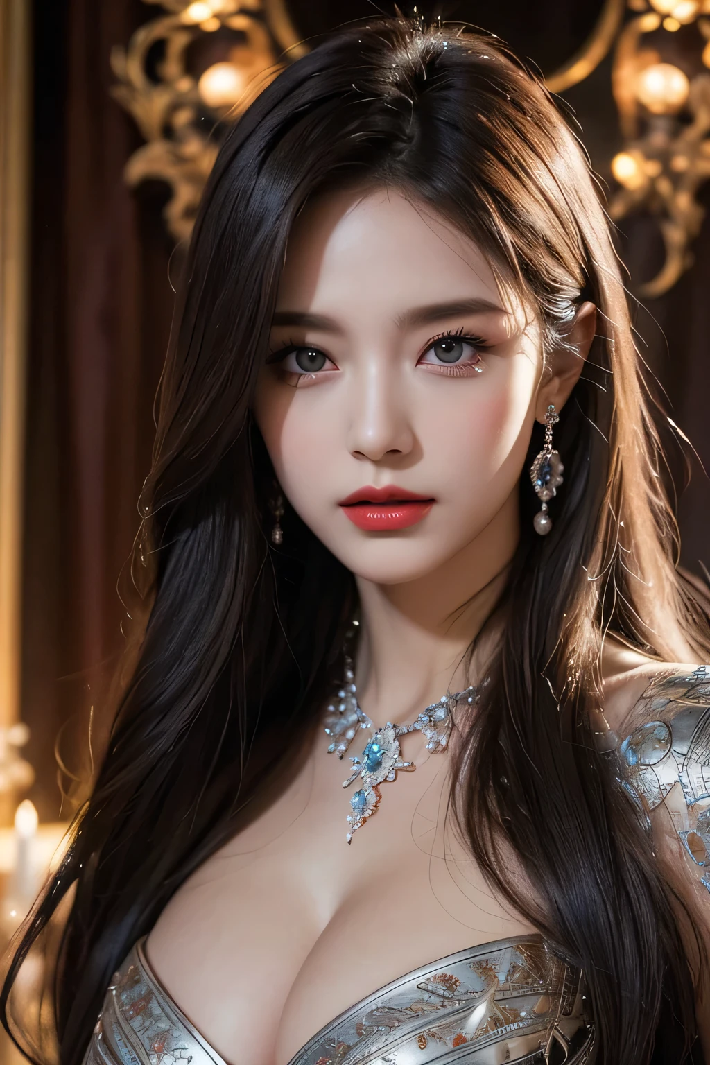 High-quality work,Realistic works,Super premium graphics,8K HD CG works,high quality graphics,High-definition and exquisite CG works,10x pixels,Ultra-fine details:1.1,Advanced technical details:1.1Realistic photo effects,Interior lighting effects:1.5,natural soft light:1.5. Light effect(Virtual light effects:1.8),ultra high resolution,shining dress,sliver long hair,silber hair,transparenthair,high detailed hair(Quality hair details:1.1)Clear eyes,Double eyelids look good,Sharp eye makeup, Create exquisite eyelash makeup, tthin eyebrows, Ultra-detailed eyes,a tall nose, lovely red lips, rosey cheeks, With delicate makeup on her face , pretty face, The face shape is perfectly proportioned,(Advanced facial details:1.1)(1girl huge large breasts,Skeleton mask,Omen of death,With a huge scythe,Huge armor,offcial art,Unity8k wallpapers,ultra detali,Beauty and aesthetics,very best quality,Complicated details,Spiral circular pattern of screaming human and skull faces,Liquid madnesagnetic allure,dark and mystical,In front of the huge portal,The Salvation Army in the background,monsters in the background,Extremely detailed and complex,ultra maximalism,Elite,horryfing,spine-chilling,Ominous,Unforgettable,matte painting,films,cgociety,huge nipple,JamesJean,Brian Flood,(Realism:1.4),ultra detali,Beauty and aesthetics,masterpiece,very best quality,photoreal render,serenidade,,Women's artwork,Dress full body video,Realism,Amazing Cleavage,My eyes are very bright today