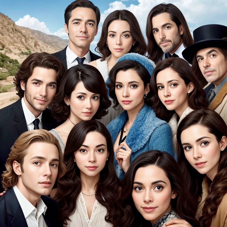 a perfect group of  jewish . focus on the characters' faces