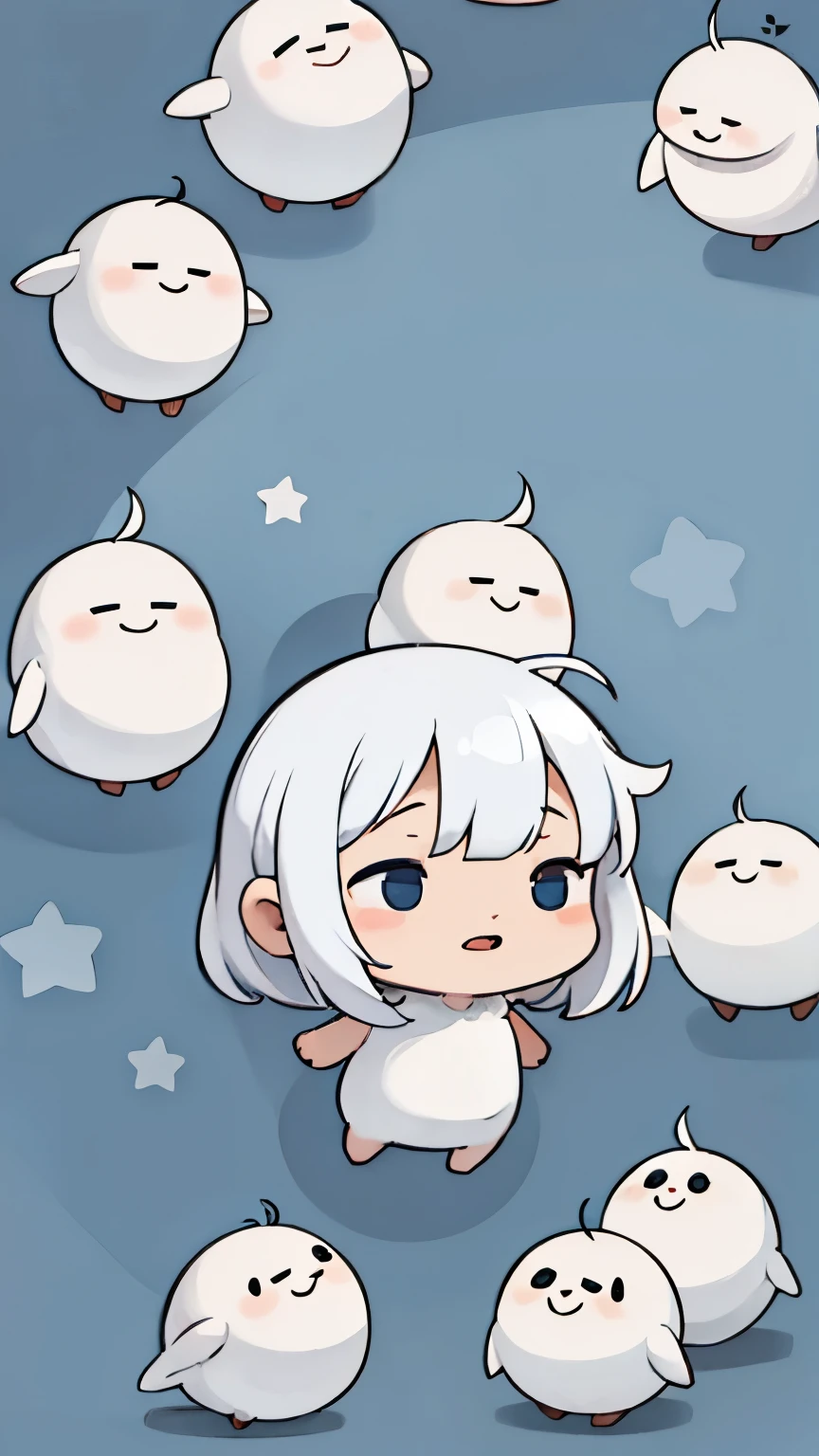 Many randomly distributed round white creatures，No ears，cute，random emoticon，Don&#39;t want humans