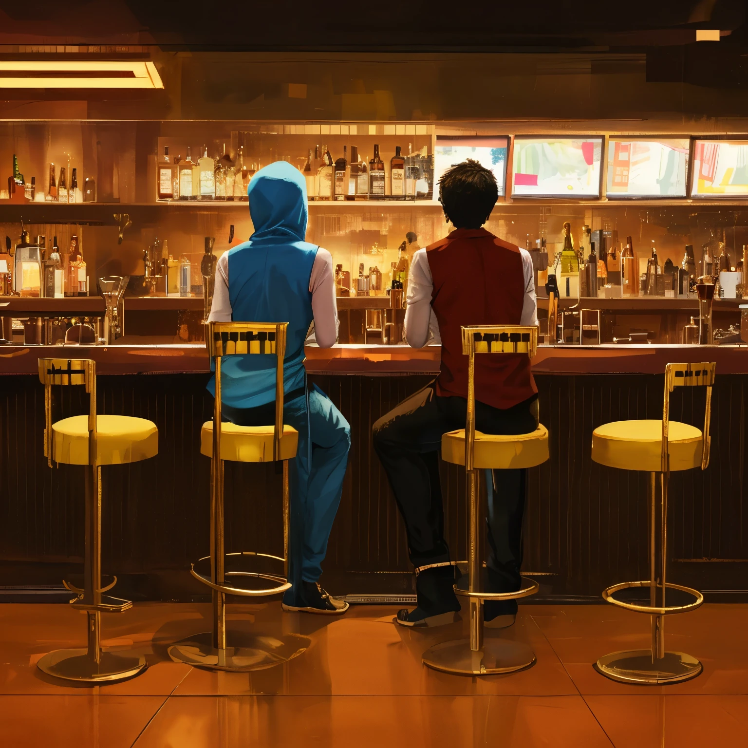 Friends are waiting for you, Arrival by male, sitting, sad, Bar Background, --automatic