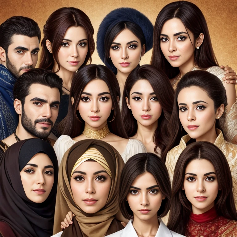 a perfect group of Lebanese. focus on the characters' faces