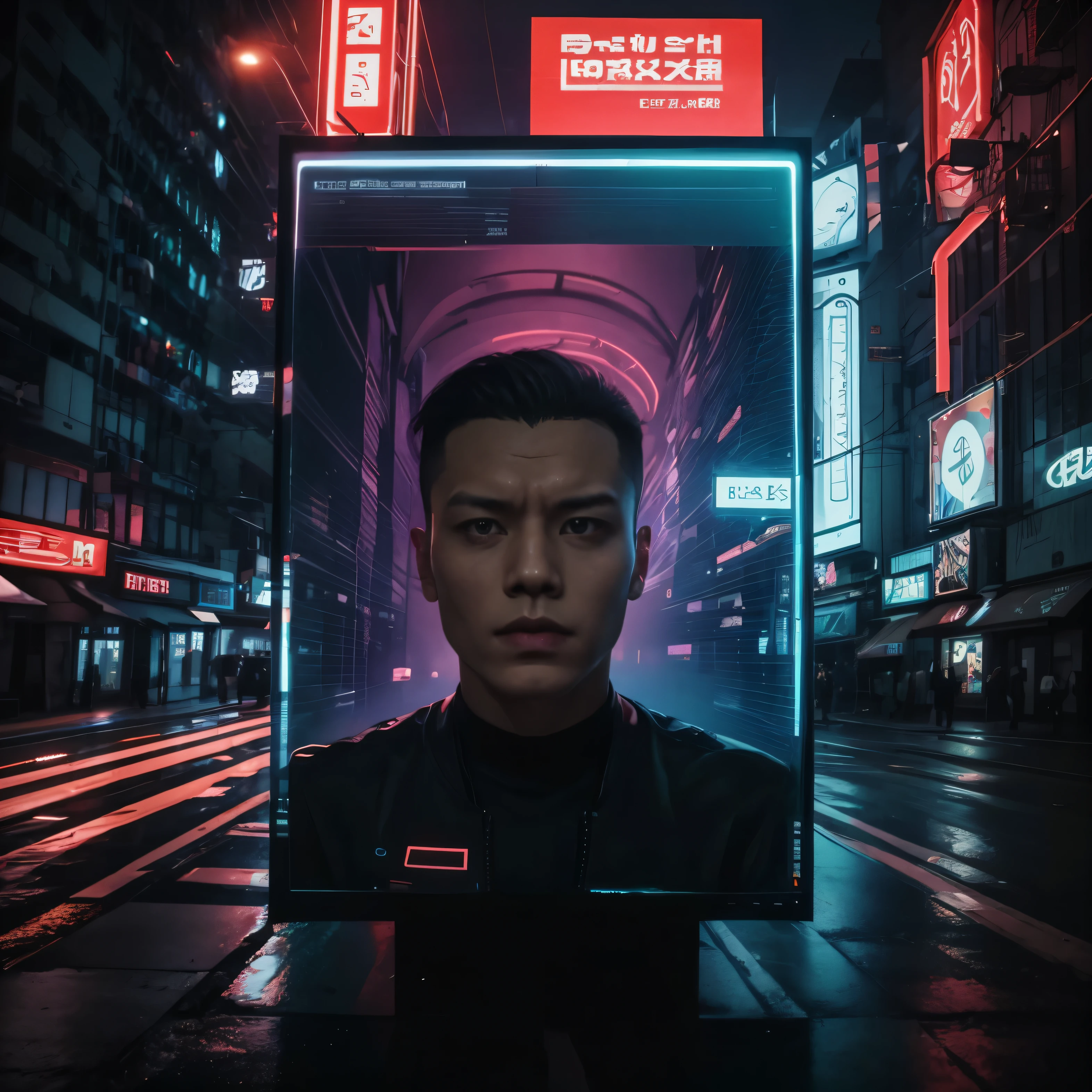 Ciberpunk, Um jovem ,transparent LED screens throughout the city at night