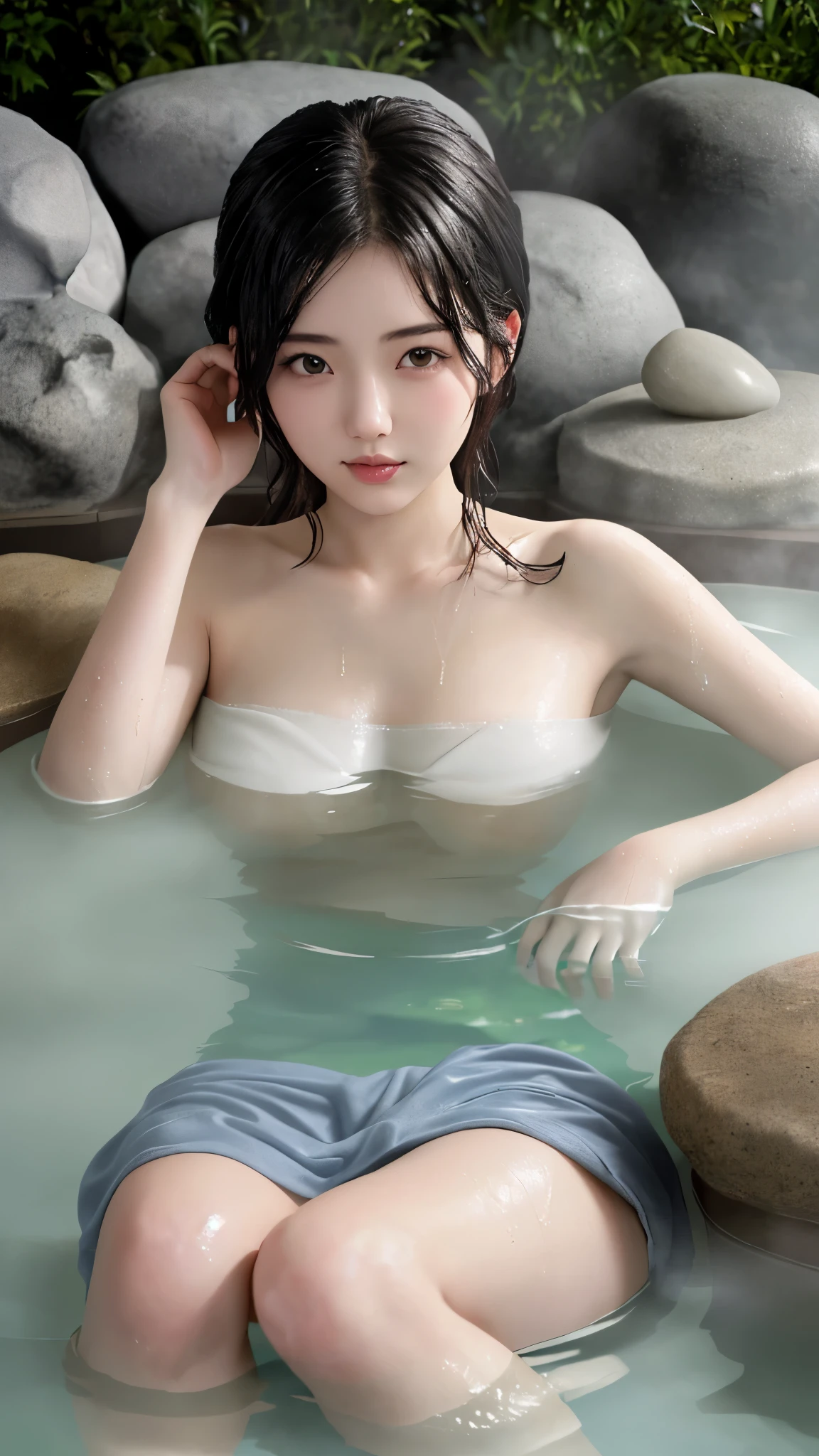 最high quality、high quality、best image quality、8K、最High resolution、High resolution、最high quality、masterpiece、Realistic human body in every detail、Realistic skin in every detail、Realistic face in every detail、Realistic eyes down to the details、Realistic lips in every detail、Realistic teeth in every detail、Realistic ears down to the last detail、Realistic hair down to the last detail、Realistic arms down to the last detail、Realistic reproduction of every detail、Realistic fingers in every detail、(fine hands、thumb1reference4)、Realistic feet in every detail、((beautiful japanese girl))、(japanese model), (japanese woman)、((18 year old beautiful girl))、(black hair)、(random hairstyle)、((whole body))、((beautiful upturned chest))、(slim style、slender style)、(whole body光沢肌、Fair skin)、white bath towel、Small bath towel、((Wrap a small bath towel around your body))、((Her skin is visible through the wet bath towel))、(soft natural light)、((in the deep forest(Natural hot springs gush out))、((Hot springs surrounded by rocks))、((deep bathtub(deep hot spring))、((Onsen Girls))、((Enter the hot spring:1.3))、((A woman warms her body by soaking in a warm hot spring:1.3))、((sit with your knees bent in a hot spring:1.3))、((Lie down in the hot spring:1.3))、((kneel in a hot spring:1.3))、((Lie down in water up to your shoulders in the hot spring area:1.3))、(Sit under hot spring water:1.2))、((Soak in a hot spring:1.2))、((腰までSoak in a hot spring:1.2))、((Waist-deep in water:1.2))、((in hot spring water、Sit with your butt down))、((Woman in the Water(Above the waist is out of the water))、((A large amount of steam is rising from the water in the bathtub.))、((Hot springs filled with thick steam))、((A lot of steam rises from the hot spring.))