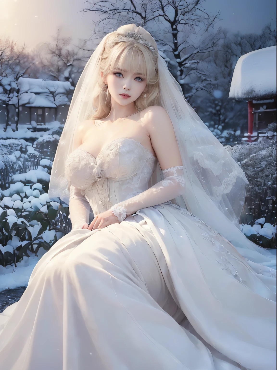 (High resolution CG Unity 16K wallpaper)、(masterpiece),(highest quality),(best details),(best illustrations),(best shadow),(realism:1.5)、realistic human skin、(super detailed),+++(((1 Japanese,solo:1.5)))+++ ,(Beautiful platinum blonde chignon hairstyle:1.5)、(shiny platinum blonde hair:1.5)、(beautiful and detailed face)、(beautiful and fine eyes,clear eyeasterpiece:1.4,highest quality))、((masterpiece,highest quality))、(photo-realistic:1.4)、(japanese idol,japanese actress:1.5)、(perfect anatomy,correct anatomy,perfect proportions,beautiful breasts,golden ratio body,perfect face,perfect hands,perfect legs,perfect fingers,perfect hands,perfect mouth,perfect lips,small face:1.5)、(happy smile:1.4)、(highly detailed eyes and face),(incredibly beautiful face,very cute)、(Big eyes)、 (Impossibly Tiny Waist:1.5),(Incredibly large breasts, perfectly soft:1.5)、(realistic background,Blue sky seen from below,Sun from below,flower garden:1.5),(a large crowd gathers:1.5)、(1 Japan gal in voluminous full-length desired skirt and gorgeous wedding dress:1.5),((Very gorgeous and snow-white wedding dress with a voluminous full-length desired skirt:1.5))、(gorgeous embroidery and lace),gorgeous corsage,See-through,(Very gorgeous Lolita hair accessory)),A gorgeous jeweled tiara with a sparkling look,(desired skirt,crinoline)、