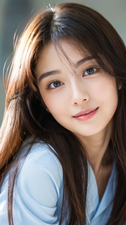 (((32ｋ,high details,high detail、masterpiece,attention to detail,alone))),Raw photo & realistic atmosphere,beautiful dark blue eyes,detailed mouth,glossy lips,thin eyebrows,fine eyes、Soft white skin that shines in every detail、sheの深い黒い目はとても美しいです,lip details、very beautiful face,very well-shaped face、lifelike face,shining beautiful lips,beautiful eyebrows,infinite reality, Realistic young gravure idol,she&#39;she&#39;she&#39;she&#39;she&#39;she&#39;very cute woman , young gravure idol, young gravure idol, Very beautiful and cute 22 years old beautiful girl,incredibly beautiful and classy，22 years old beautiful girl,natural soft light,（shiny hair,,Beautiful and kind eyes：1.5）,gentle smile,well-shaped chest,medium long hair,tie hair,beautiful posture,no makeup,think ahead,
