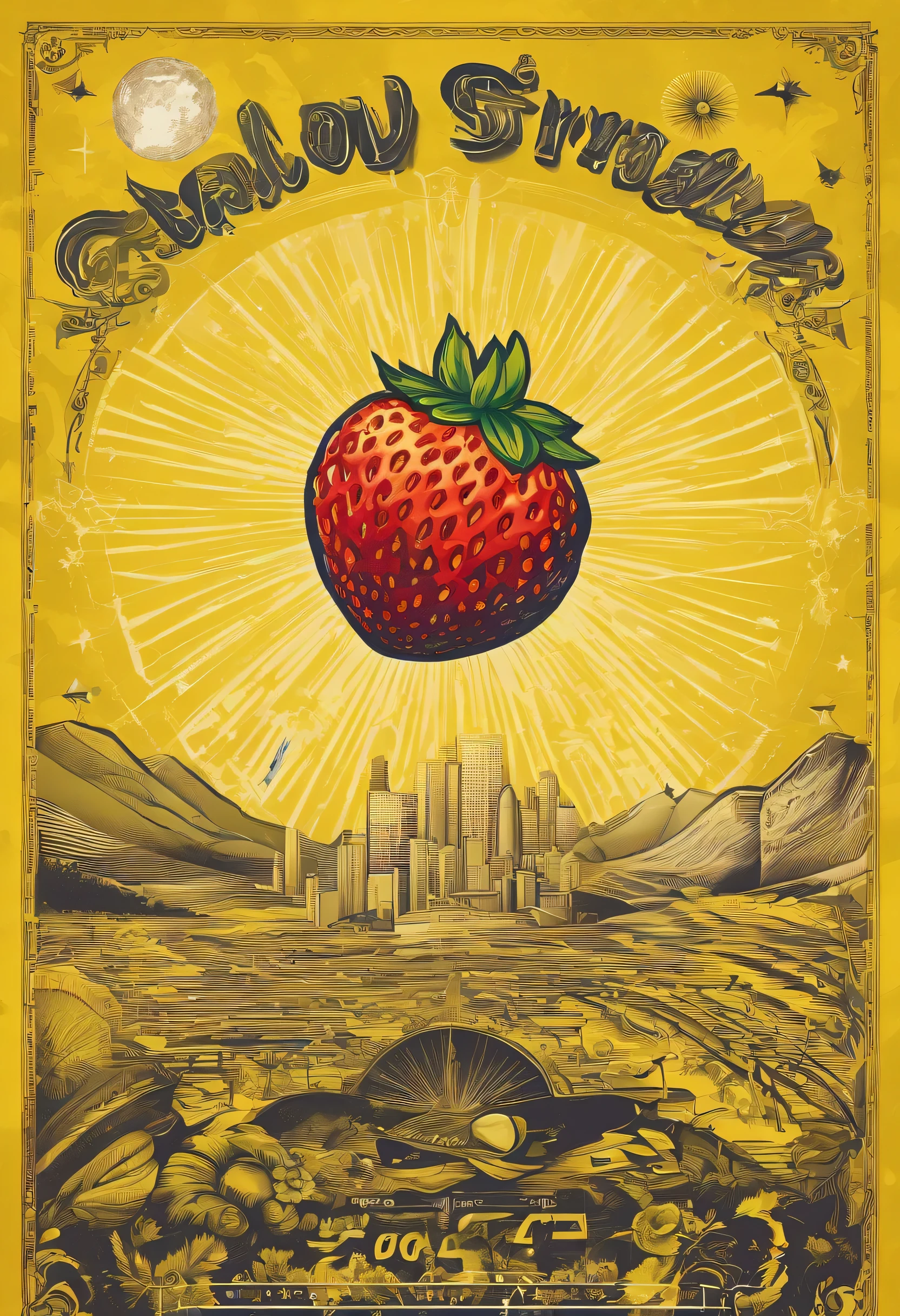 A cover of a discography called "yellow strawberry" y de fondo una estrella con un disco