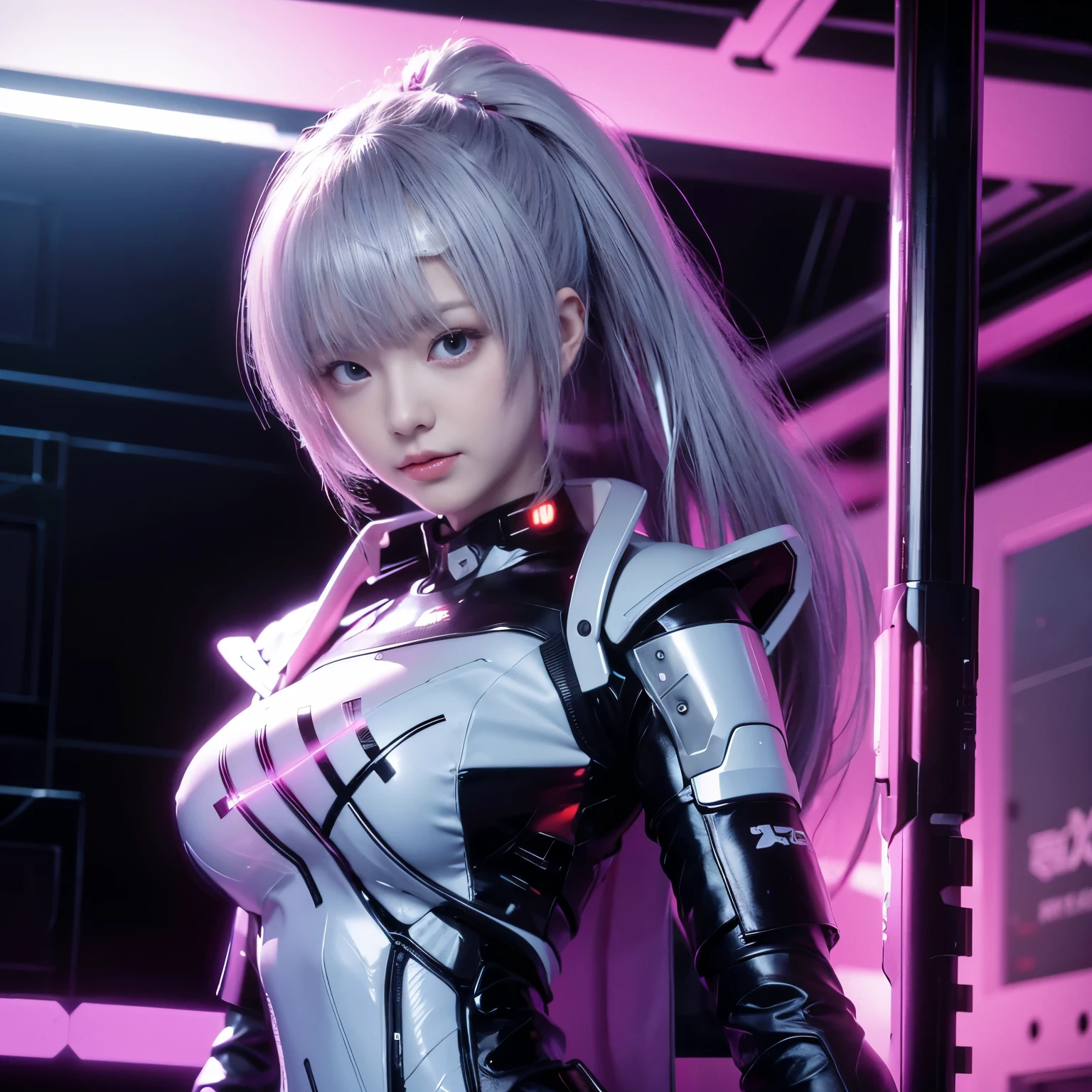 there is a woman in a futuristic outfit posing for a picture, biomechanical oppai, gynoid cyborg body, katana zero video game character, oppai cyberpunk, perfect anime cyborg woman, female cyberpunk anime girl, gynoid body, perfect android girl, m4 sopmod ii girls frontline, female action anime girl, girl in mecha cyber armor