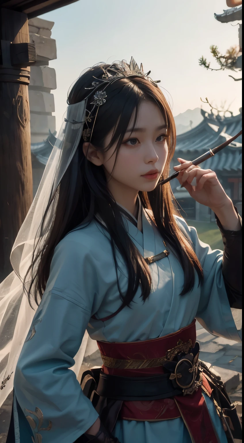 （positive focus），（暗闇のnightの中で：1），（best quality），（fidelity：1），movie posting，realistic skin texture，very detailed，8k wallpaper，volume lighting，dynamic lighting，One woman，long black hair，horse tail，Black Metal Armor，red waistband，black armor，Scapula，Waist Guard，hand guard，veil，With a long sword in front of him，Ancient Chinese Wind，fighting stance，lots of blood，血痕のついたface，broken clothes，ancient china battlefield，A group of ancient soldiers were chased and killed，Arrows fly，There is a lot of war，night，dramatic composition，Surroundings of Kenki，The images are rich in detail，and，movie lighting，（Chiayi：1.5）， Close-up， master piece， best quality， RAW photography， Realistic， face， incredibly ridiculous resolution， Depth of the bounds written， High resolution， super detailed， small details， andても詳しいです， very detailed目andface， sharp pupils， Realisticな生徒， fix a sharp focus， cinematic lighting
