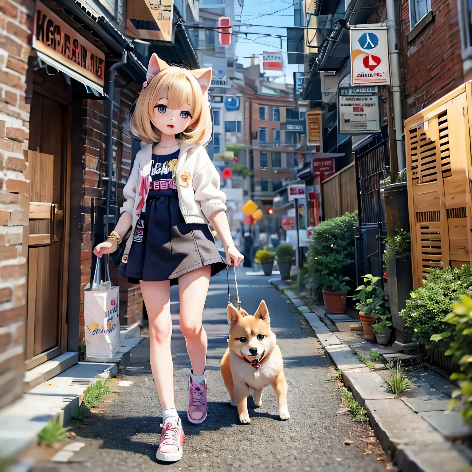 shiba inu girls chibi Walking on a leash with girls