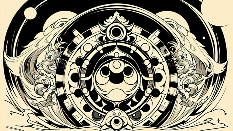 ((highest quality)), ((masterpiece)), One Calamity々The New Sun Monster、expressive、Round、Add some color to monochrome、simple configuration、Symmetrical、Vertical symmetry