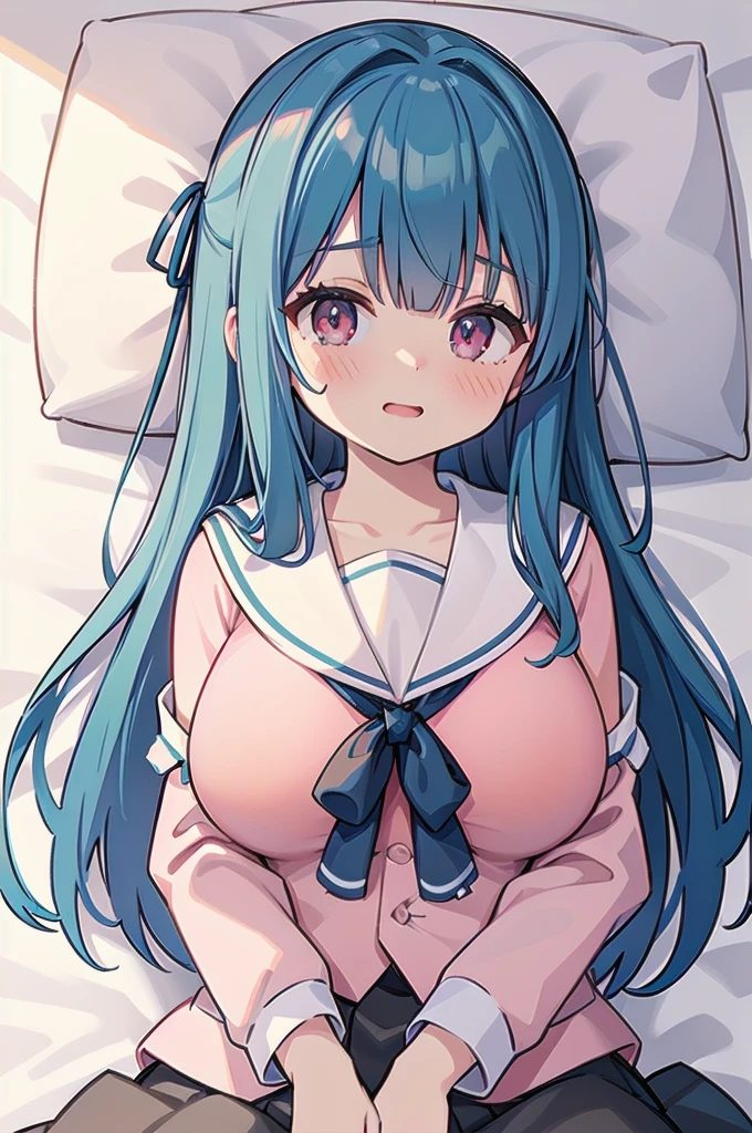 (((full body))), (((blue hair))), (((pnkserafuku))), (((vaginal,sex))), (((spread legs onbed))),(((cum in pussy))),(((from above))), (((lying on bed))),(((white bed sheet))),(((lie on the pillow))), (highest quality:1.2), alone, 1 girl, kotonoha aoi, hair ribbon, red eyes, very long hair, dull bangs, smile, looking at the viewer, (((perfect anatomy))),(masterpiece:1.0),(Highest_quality:1.0),detailed,highly detailed,ultra detailed,extremely detailed CG,super high resolution,4k,super detailed, photograph,high resolution,8K,HDR,Highly detailed CG Unity 8k wallpaper,super detailed skin,detailed beautiful eyes,detailed beautiful face,detailed beautiful face and eyes,very detailed background,perfect,lighting,colorful, bright_front_face_lighting,shiny skin,(highly detailed background),looking at the viewer,(Focus on her face), solo, upper body, looking at viewer, upper angle, perfect quality, good quality, masterpiece, HDR, UHD missionary position,masterpiece,best quality,detailed,highly detailed,ultra detailed,extremely detailed CG,high resolution,8K,super detailed skin, ((detailed beautiful eyes)),detailed beautiful face,detailed beautiful face and eyes,very detailed background,highly detailed background,(front view),(((super big breasts))),looking at viewer,The girl&#39;s breasts aren&#39;t exposed at all., You can clearly see that she has very large breasts.,((kawaii)),((orgasm face)),