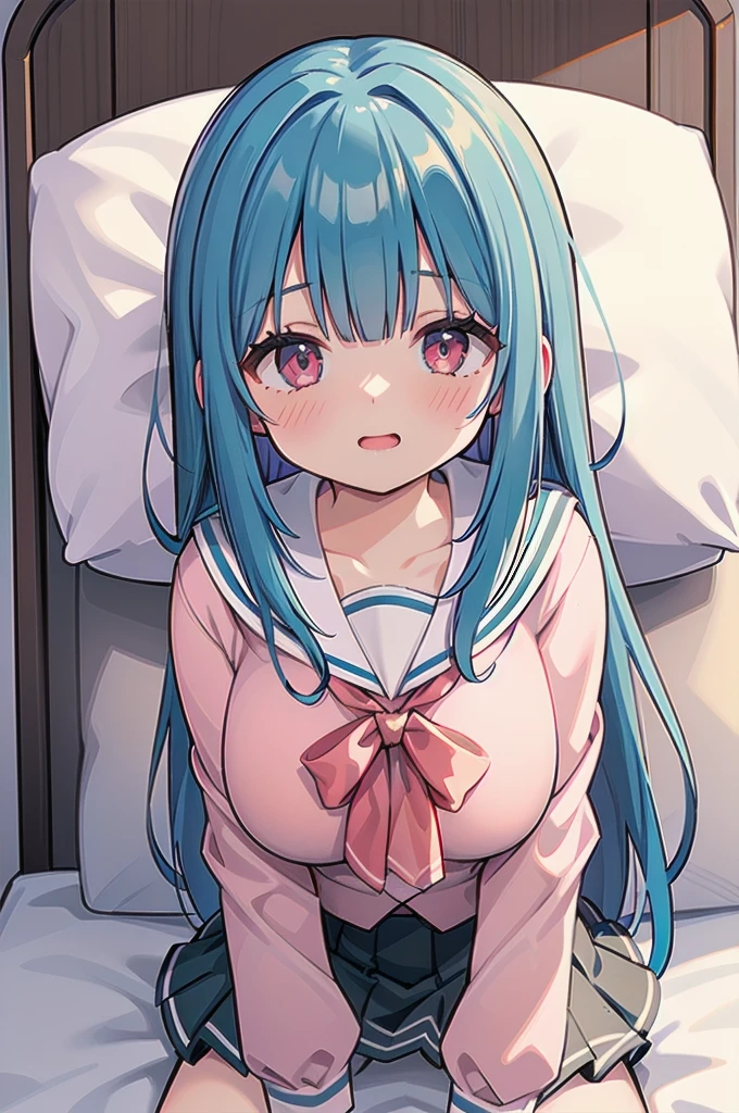 (((full body))), (((blue hair))), (((pnkserafuku))), (((vaginal,sex))), (((spread legs onbed))),(((cum in pussy))),(((from above))), (((lying on bed))),(((white bed sheet))),(((lie on the pillow))), (highest quality:1.2), alone, 1 girl, kotonoha aoi, hair ribbon, red eyes, very long hair, dull bangs, smile, looking at the viewer, (((perfect anatomy))),(masterpiece:1.0),(Highest_quality:1.0),detailed,highly detailed,ultra detailed,extremely detailed CG,super high resolution,4k,super detailed, photograph,high resolution,8K,HDR,Highly detailed CG Unity 8k wallpaper,super detailed skin,detailed beautiful eyes,detailed beautiful face,detailed beautiful face and eyes,very detailed background,perfect,lighting,colorful, bright_front_face_lighting,shiny skin,(highly detailed background),looking at the viewer,(Focus on her face), solo, upper body, looking at viewer, upper angle, perfect quality, good quality, masterpiece, HDR, UHD missionary position,masterpiece,best quality,detailed,highly detailed,ultra detailed,extremely detailed CG,high resolution,8K,super detailed skin, ((detailed beautiful eyes)),detailed beautiful face,detailed beautiful face and eyes,very detailed background,highly detailed background,(front view),(((super big breasts))),looking at viewer,The girl&#39;s breasts aren&#39;t exposed at all., You can clearly see that she has very large breasts.,((kawaii)),((orgasm face)),