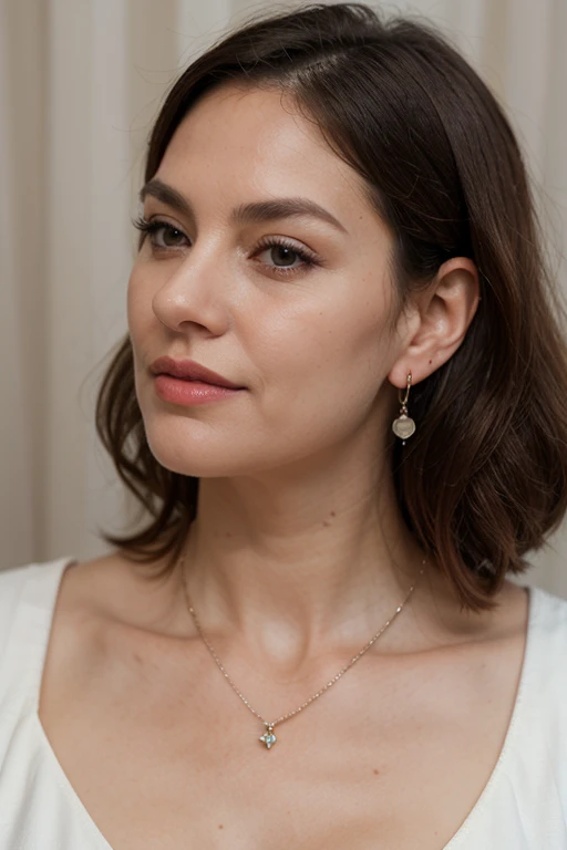 Announcement for Mother's Day mature woman wearing light point necklace and earrings