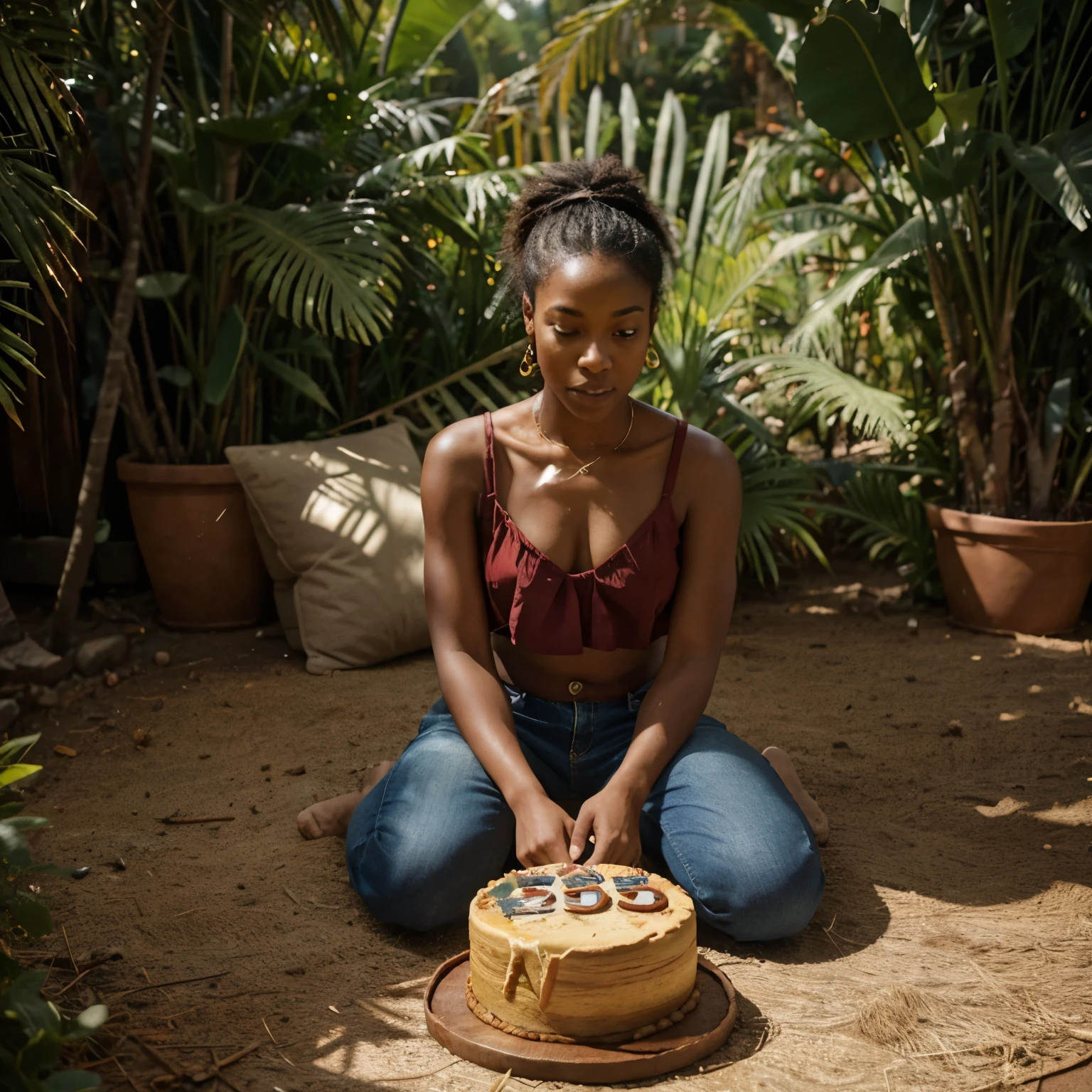 African children nude, building a sand castle on an African island surrounded by glowing seashells, taking a selfie, African island full of African people having fun with drinks and eats, night time with the seashells shining, with beautiful iridescent light, artgerm style, 32k, ultra HD, unreal engine rendered, hyper-realistic image