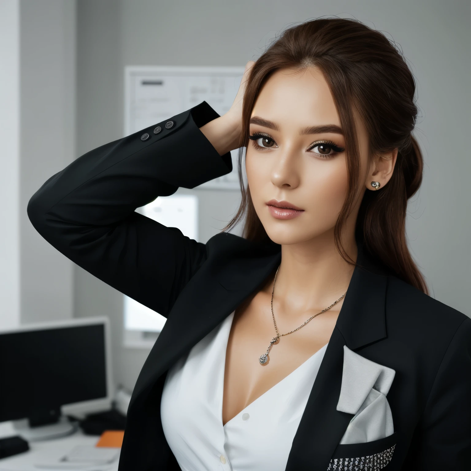 office style , detailed eyes, suit,