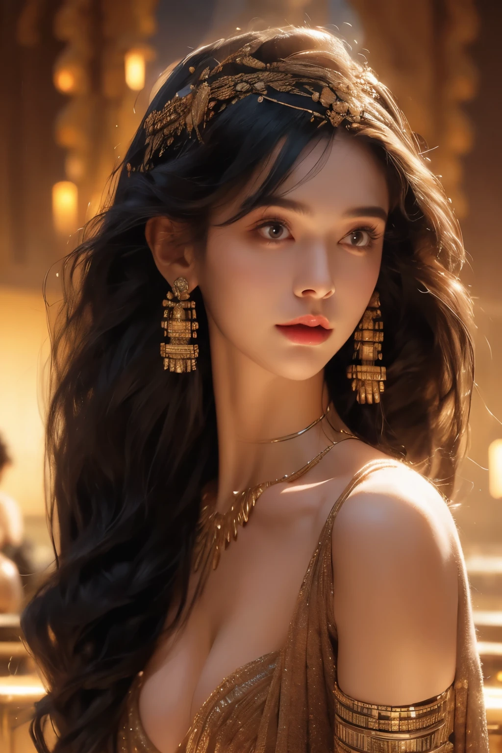 Beautiful woman with perfect body:1.4,layered hairstyle,prominent cleavage,Highly detailed facial and skin textures,double eyelids,whiten skin,long hair