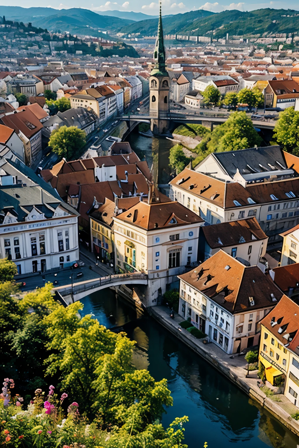 Beautiful sunny city of Graz realism, High detail