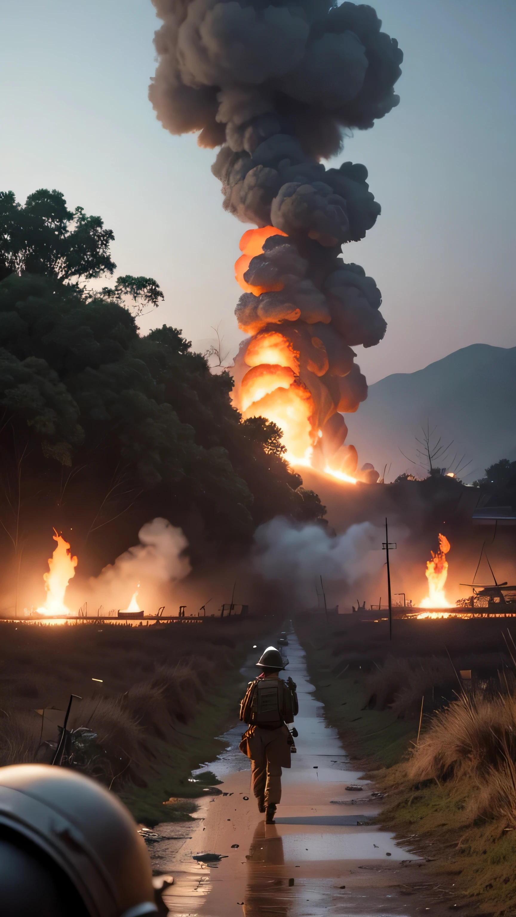 Vietnam war, no people, bom, fire, 8k, high quality