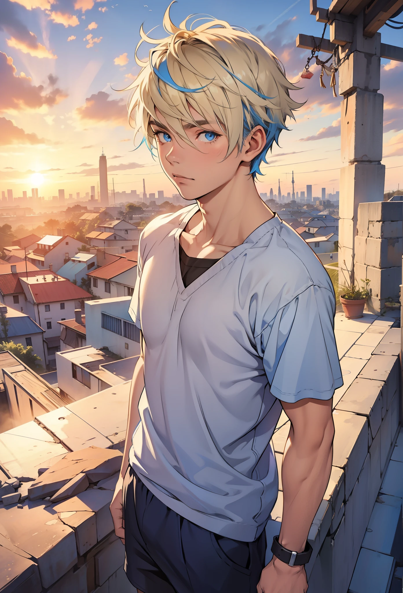 blue hair young boy blue eyes shirtless