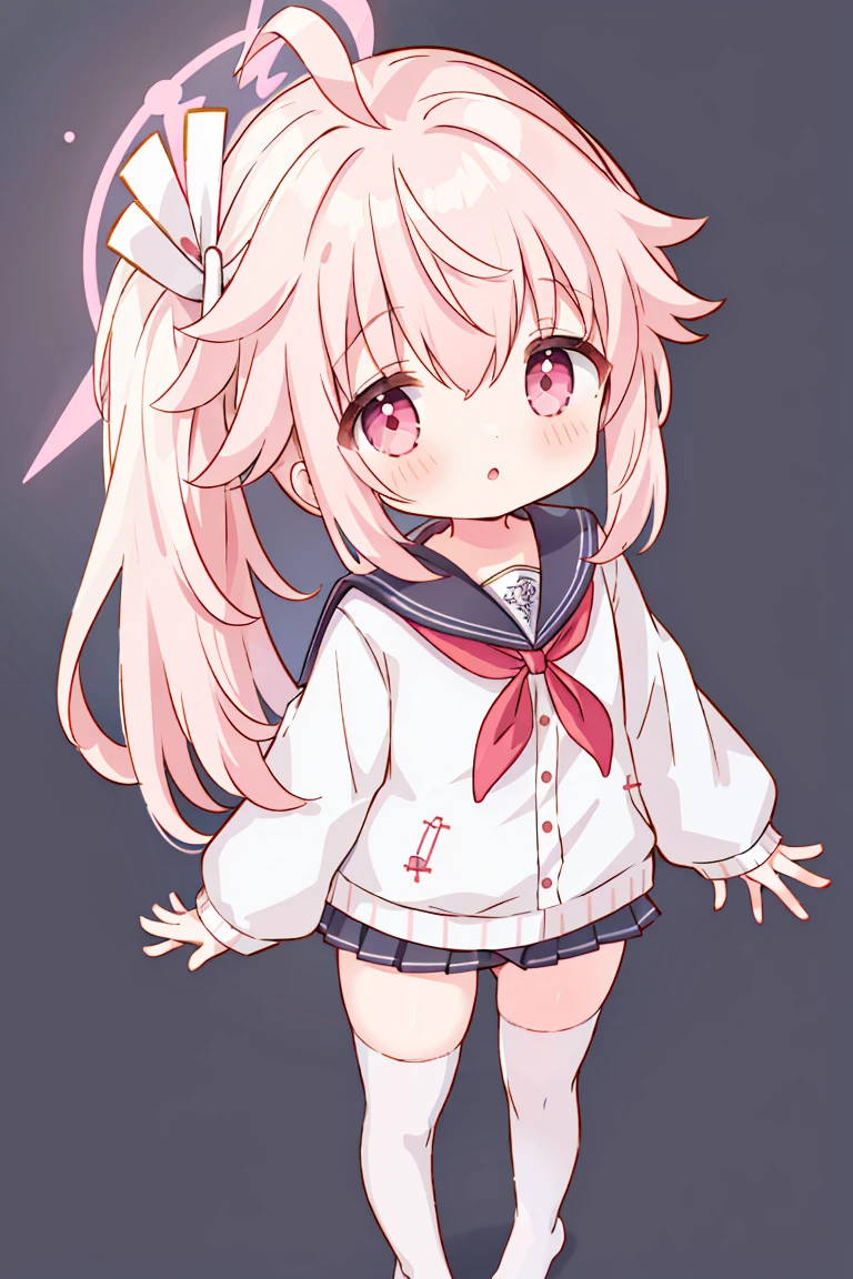 1 girl, Natsu,pink hair, Hello, Ahoge,side ponytail, long hair,Ahoge,hair ornaments,
long hair,long sleeve,sailor collar,,serafuku,bottomless,pink panties,Thighhighs,black Thighhighs,red neckerchief,
(dynamic pose,:1.3),From above,