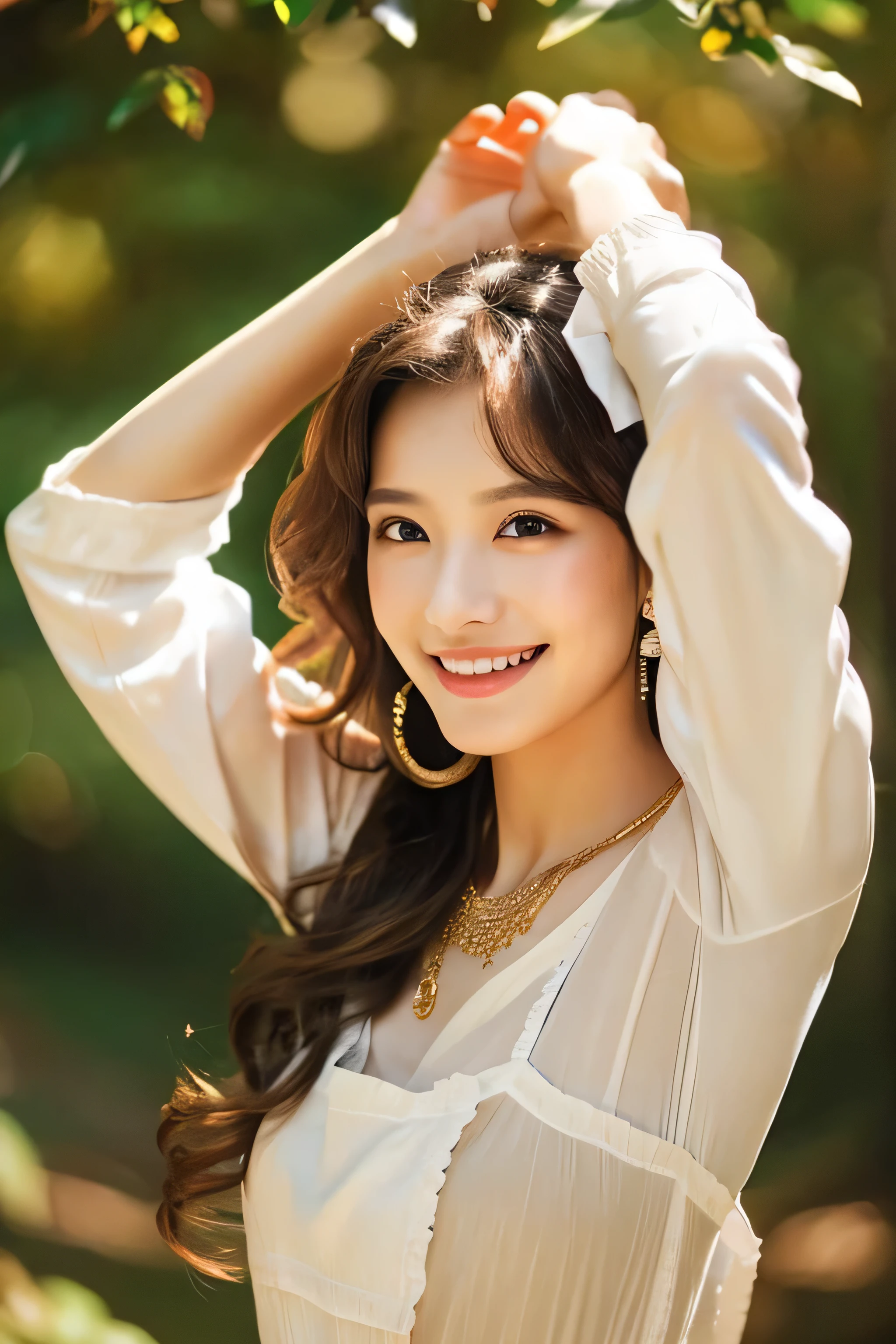 beautiful girl: Asian, super cute, ((full body photo));
age: from 18-20 years old;
hair: bronze orange color, smooth, shimmering in the sunlight, very long, very detailed, very elegant;
skin: ivory white, rosy and flawless;
pores on real leather;
eyes: jet black, almond shaped, sexy, youthful, clear eyelids, ((super detailed)), elegant, seductive, lively, sharp makeup, ((mesmerizing and captivating) see));
eyelids: delicate, delicate, perfectly beautiful;
Eyebrows: curved, sparse, sharp;
face: beautiful, pure, beautiful like a fairy, delicate makeup, lovely, perfectly balanced, beautiful in every detail;
nose: pretty, lovely, high;
Cheekbones: prominent;
lips: seductive, light red lipstick, lovely lip gloss;
((smile: radiant, showing pure white teeth));
breasts: full, deep cleavage, firm, fits bra well, nipples slide, pointy;
bra: bright red, gold embroidery, metallic shine;
body: plump, attractive, full of youth;
accessories: ruby ​​necklace, ruby ​​earrings;
shirt: linen, red, with low-cut white silk straps;
skirt: tight, see-through, clearly visible pussy hair;
Fashion style: high-end women, modern 2024, luxury;
Photo quality: non-NSFW, 8K CG HD, sharp, super graphics, professional, detailed, vibrant colors, super smooth, advanced techniques, true RAW;
lighting: luxurious, front-facing, complex, black gold;
sunlight: sparkling, illuminating the girl's body;
Visual effects: realistic, magical, extremely high resolution;
((Background: surreal city, fairyland)).