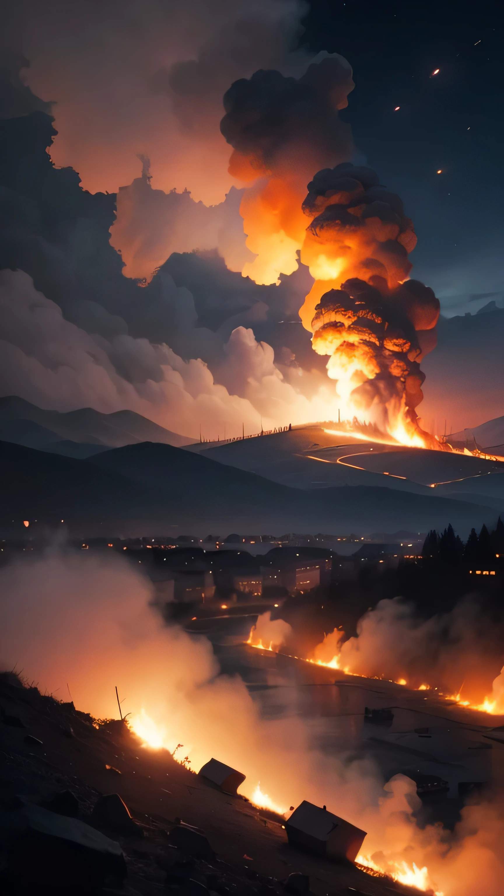 Bosnia war 1992, explosion, fire, destroyer, night, no people, 8k
