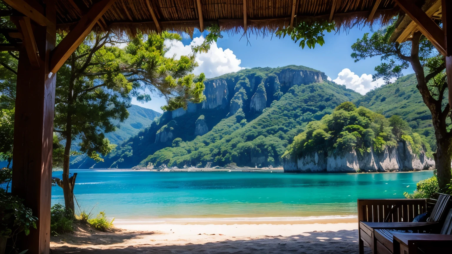An uninhabited island in the sea、beach、jungle、ticker, muste piece, best quality, High resolution, 8K