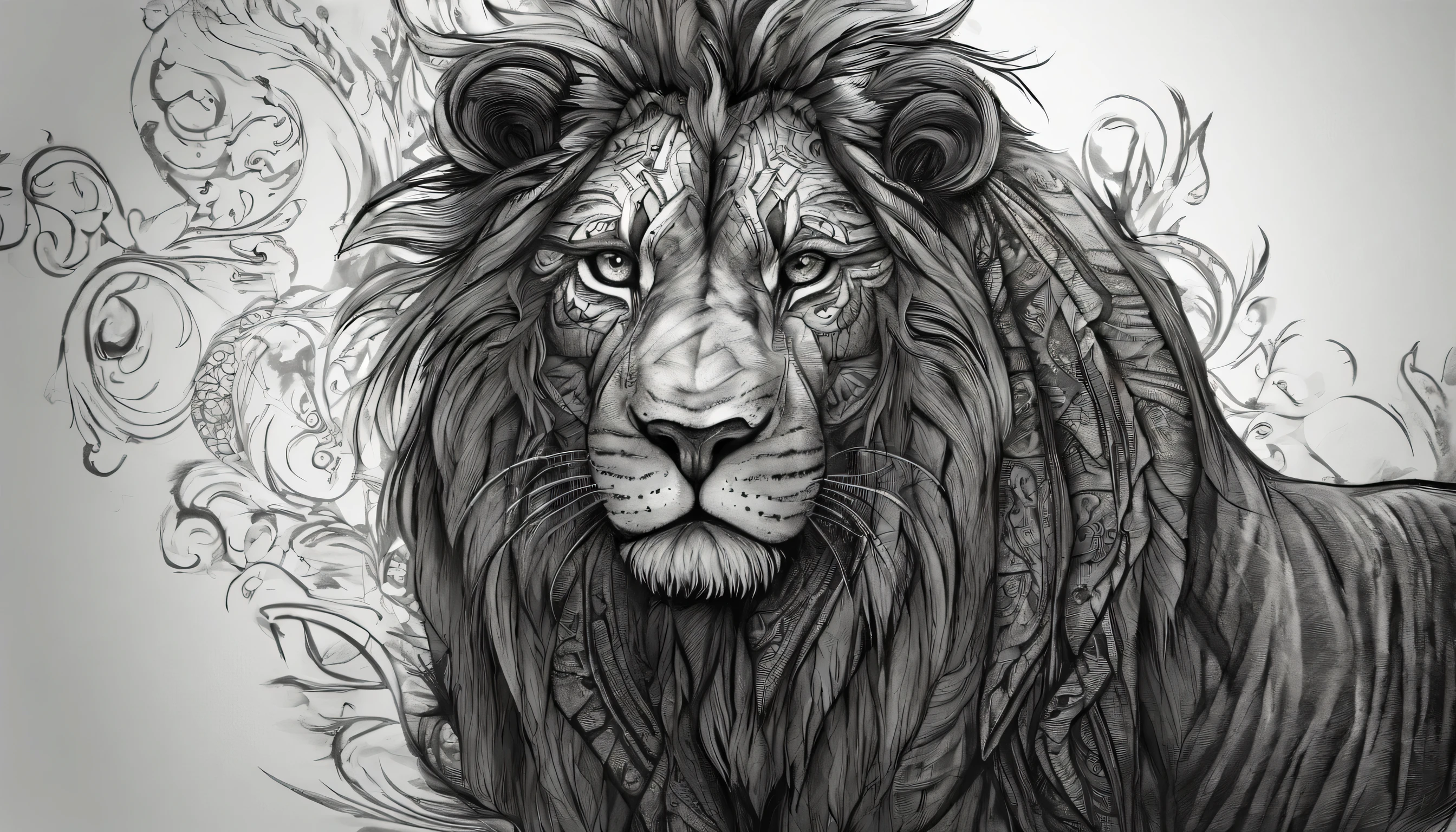Create a highly realistic drawing of a lion, very realistic, without errors, without errors. a beautiful, powerful lion. piercing and realistic eyes, a very realistic lion