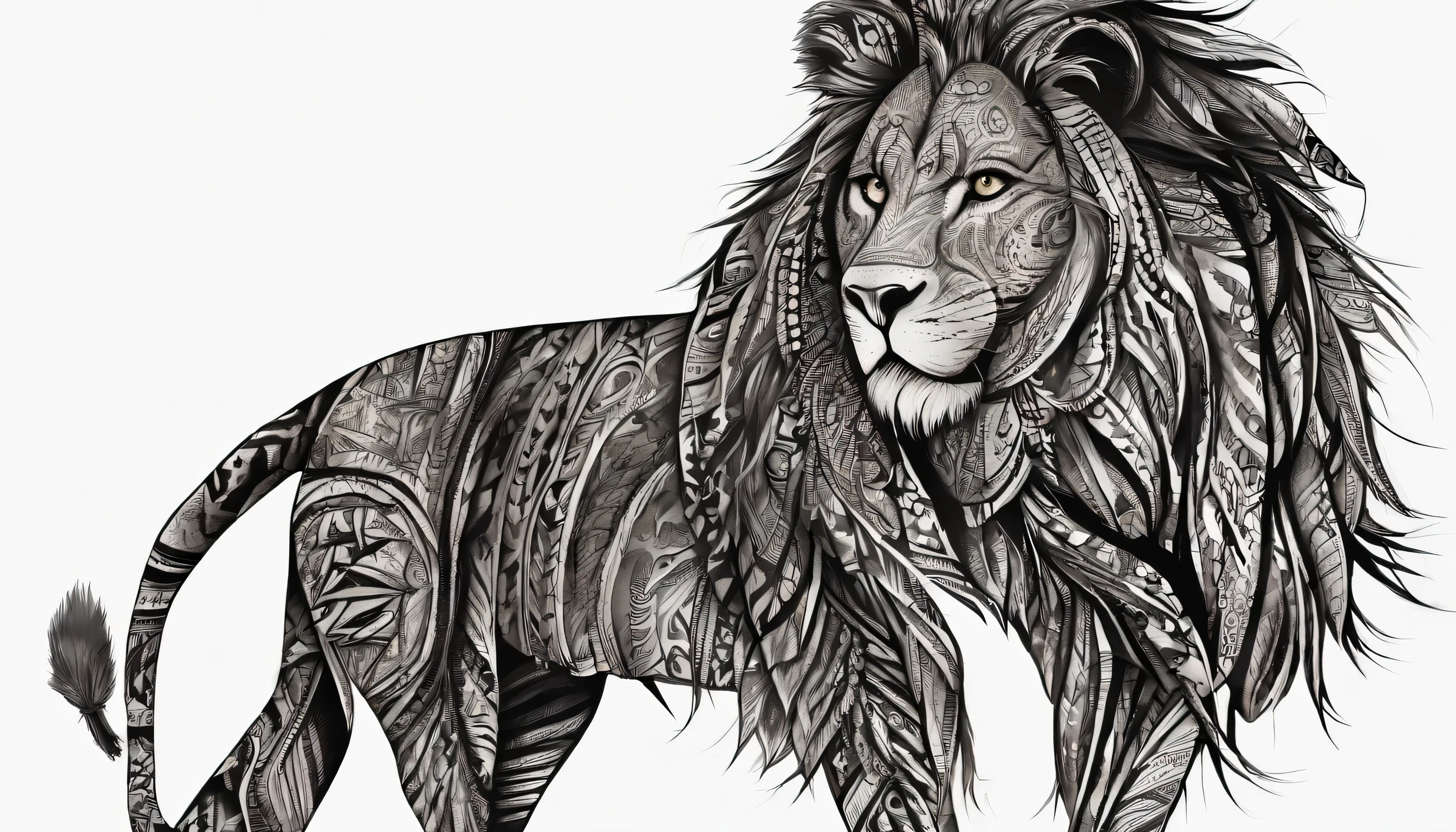 Create a highly realistic drawing of a lion, very realistic, without errors, without errors. a beautiful, powerful lion. piercing and realistic eyes, a very realistic lion