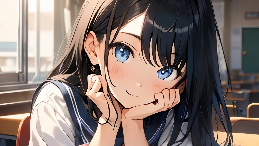 grin、grin、girl、18 year old high school student。Hair is black、