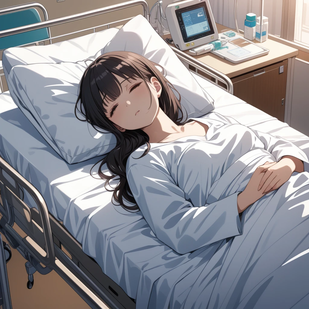 (masterpiece, best quality:1.2), 8k, very detailed, anime style, at a hospital, a girl with no face lying in hospital bed