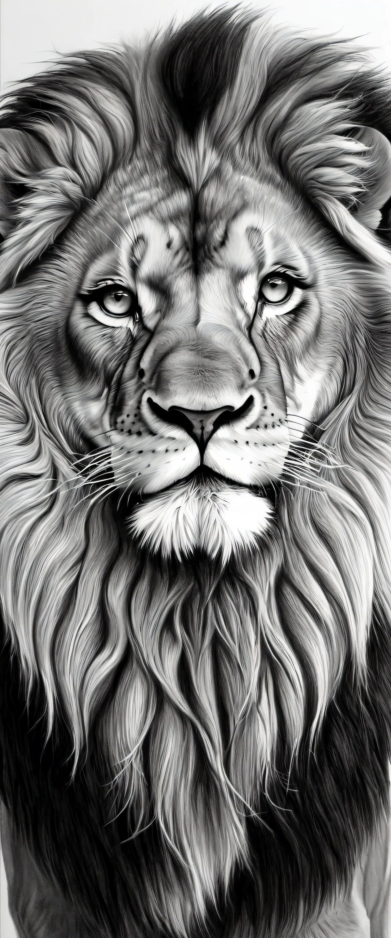 Create a highly realistic drawing of a lion, very realistic, without errors, without errors. a beautiful, powerful lion. piercing and realistic eyes, a very realistic lion