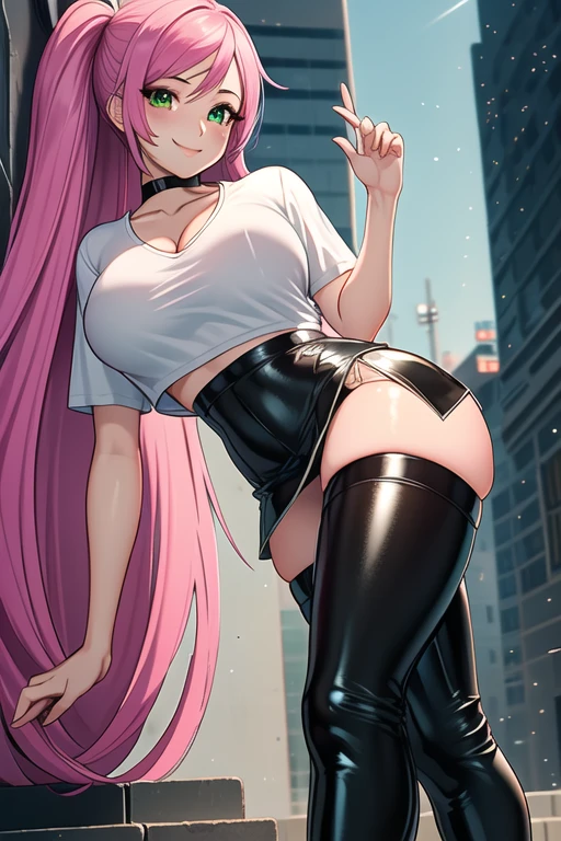 Erotic Anime Illustration、highest quality、Sex Appeal、Downtown Festival、smile、Splatoon、A city covered in graffiti paint、A plump gal covered in ink、Perfect proportions、Very large breasts、Fatty legs、Big Ass、Beautiful, shining eyes、Exposing the local area、Sweaty、Cowboy Shot