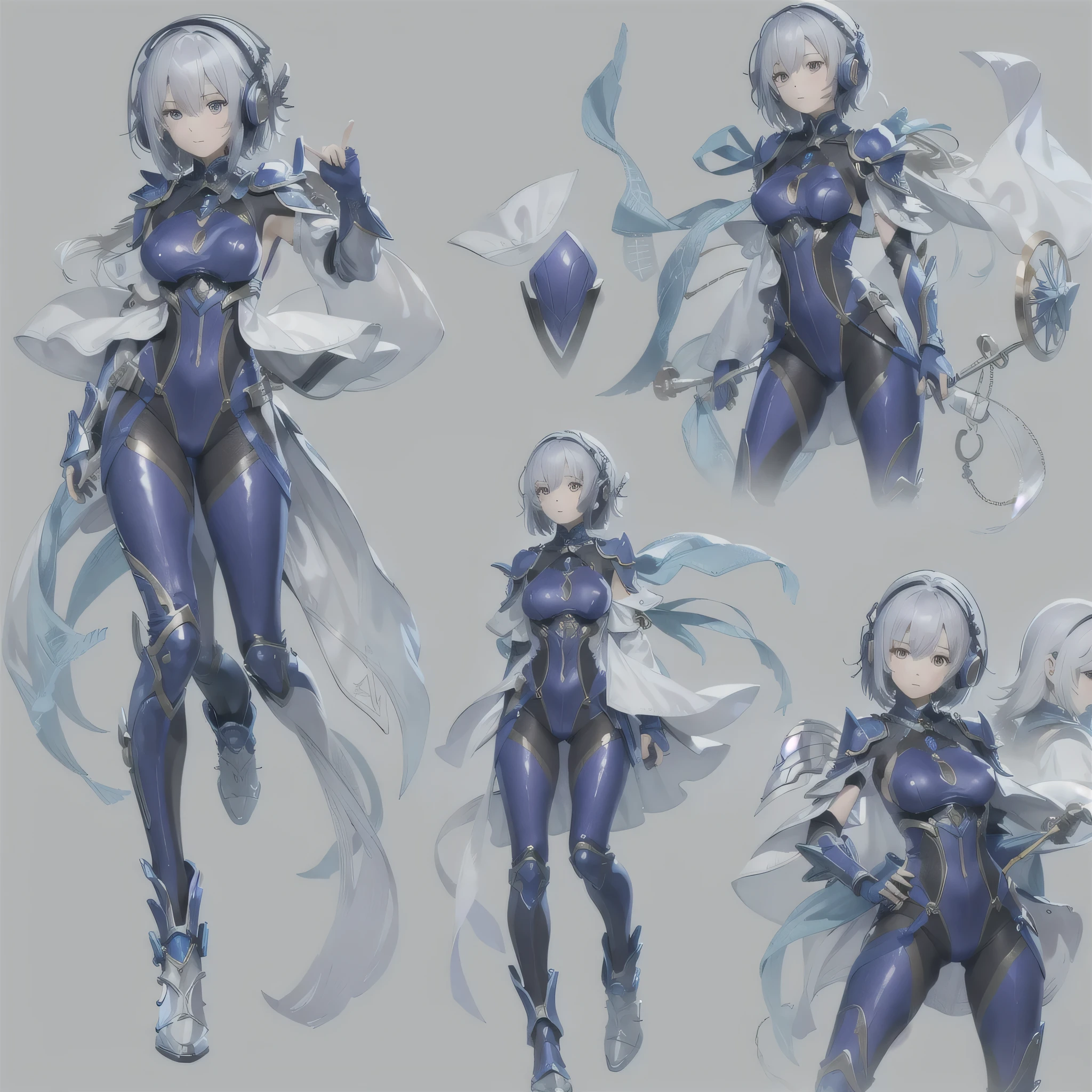 (masterpiece、highest quality、highest resolution、clear_image、detailed details、Angle from above): (full body figure、One 20 year old girl、Japanese faces、small face、Slender、Navy blue super short bob cut hair、(hidden small breasts:1.3)、sparkling blue eyes、Shiny pilot suit in blue and black colors、armor that protects the chest、tight fitting clothes、clothes that cover the whole body、shiny clothes、tight fit pants、hide the skin、very delicate and beautiful、detailed skin、hide thighs、hide your butt、cute type、gentle smile、soft expression、heroine、headset、Knee-high boots、gloves up to the elbow、eye level shot、facing directly、woman on a spaceship)