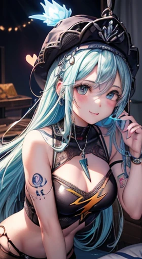 Anime Succubus girl in her 20's taking a selfie for a magazine cover, blank jail mugshot background with room for the title of the magazine. Girl is wearing punk and goth clothing and has on a choker, her multicolored hair is medium length and has bangs, long eyelashes and red seductive eyes draw in the viewers attention, she's holding her phone to take the picture and the viewpoint is from the phone's camera. She's grinning at the viewer,