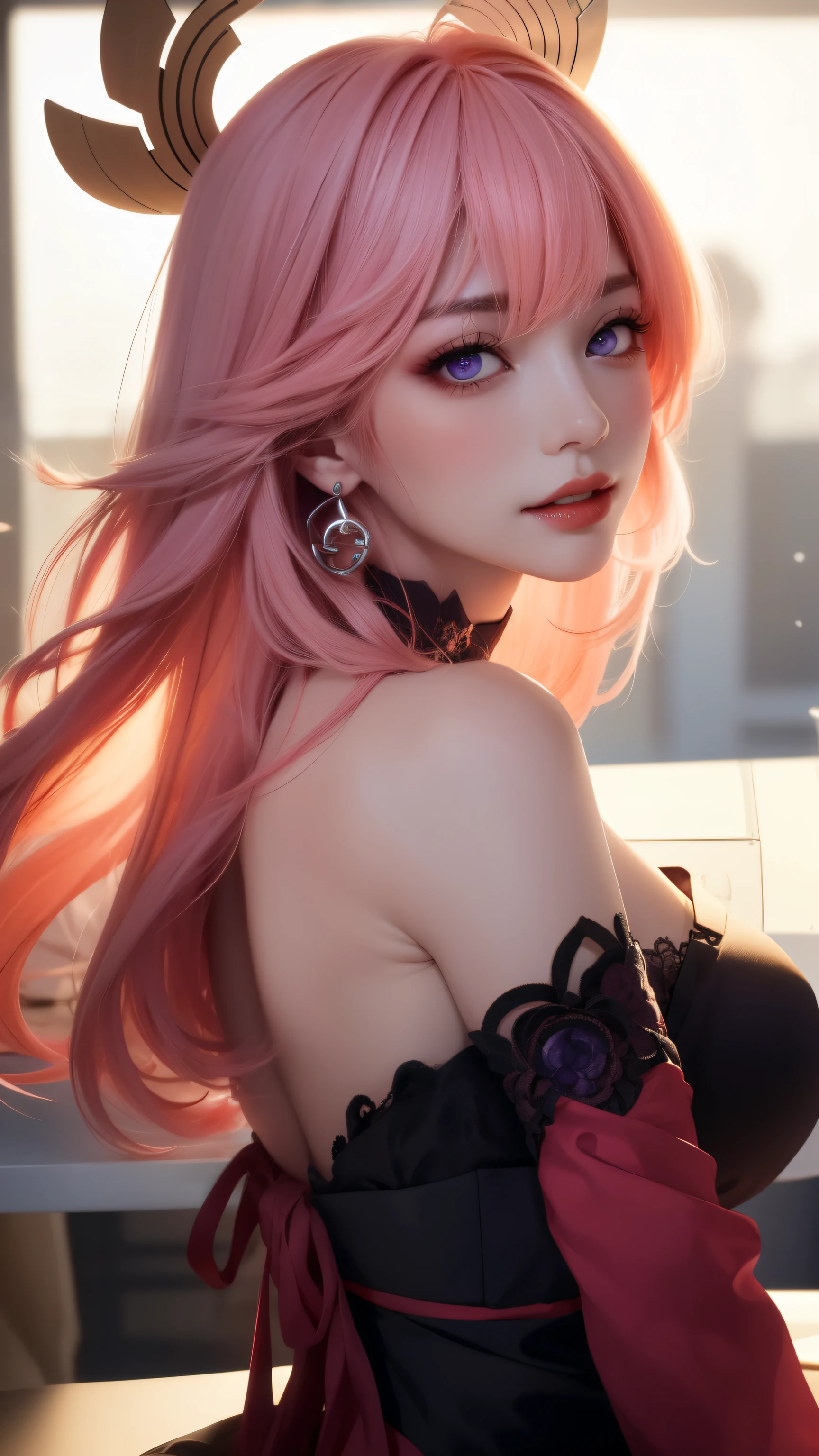 (masterpiece, highres, high quality:1.2), intricate details, cinematic lighting, sharp focus, depth of field, Ingrid, 1girl, mature female, (dark-skinned female:1.1), dark skin, standing pose, seductive expression, ((closeup to face and upper body:1.2)), looking at viewer, bedroom, caring, seductive, kind, [pink|red] hair, very long hair, hair intakes, makeup, lipstick, (mole under mouth:0.8), eyelashes, yellow eyes, ultra detailed eyes, ultra detailed face, ultra detailed lips, ultra detailed lipstick, ultra detailed makeup helloutfit,