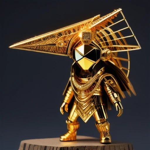 Brilliant Gold Wire Diamond Mayan Star, Coarse Linen Cloak Mummy Head Set Platinum Wire Cyberpunk Light Crossbow Space Station 1:60 Miniature Model, Illustration, Side View Angle, (Side View Angle), Wearing Gold Wire Frame Reflective Sunglasses, Carrying Future Weapons, Very Happy, Side View Angle, Full Body, 3D, (Nautilus) Octane Number Rendering, Perfect Appearance, Collagen Texture