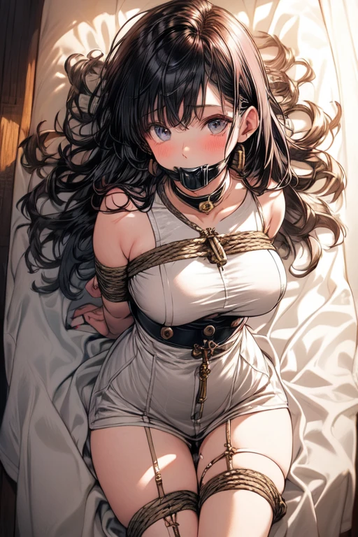 (best quality,highres,masterpiece:1.2),ultra-detailed,Genshin Impact girl, beautiful detailed eyes, beautiful detailed lips, long eyelashes, lying in a cozy bed, surrounded by soft blankets and pillows, perfectly lit by natural sunlight. The room is adorned with elegant decorations and a touch of nature, creating a serene and peaceful atmosphere. The girl is wearing a gorgeous dress that reflects her unique style and personality.
Her hands are gently bound with big ropes, tightly yet artistically wrapped, emphasizing her vulnerability and adding a hint of suspense to the scene. She is also gagged, with a delicate cloth covering her mouth, enhancing the sense of secrecy and mystery.
Outside the window, a breathtaking view of a scenic landscape unfolds, filled with vibrant colors and picturesque elements. The girl's expression reveals a mix of emotions, capturing her strength and determination despite the restraints. Her eyes convey both curiosity and a sense of longing for freedom.
The lighting accentuates the girl's delicate features and the textures of the ropes, casting soft shadows that add depth and dimension to the image. The color palette exudes warmth, with a combination of soft pastels and rich earth tones, inviting the viewer to immerse themselves in the captivating world of the artwork.
This prompt combines the captivating world of Genshin Impact with an enticing and somewhat mysterious atmosphere, aiming to generate a high-quality, detailed, and realistic image that showcases the beauty and complexity of the scene.