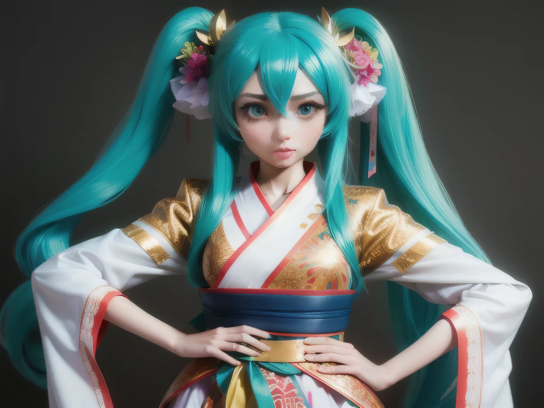 Araffi, with long green hair and blue eyes, poses for a photo., portrait of hatsune Miku, Miku, hatsune Miku, hatsune Miku cosplay, anime girl cosplay, hatsune Miku portrait, Anime girls in real life, hatsune Miku face, anime cosplay, Anime girl with teal hair, Mikudayo, anime style 3d, Vocaloid
