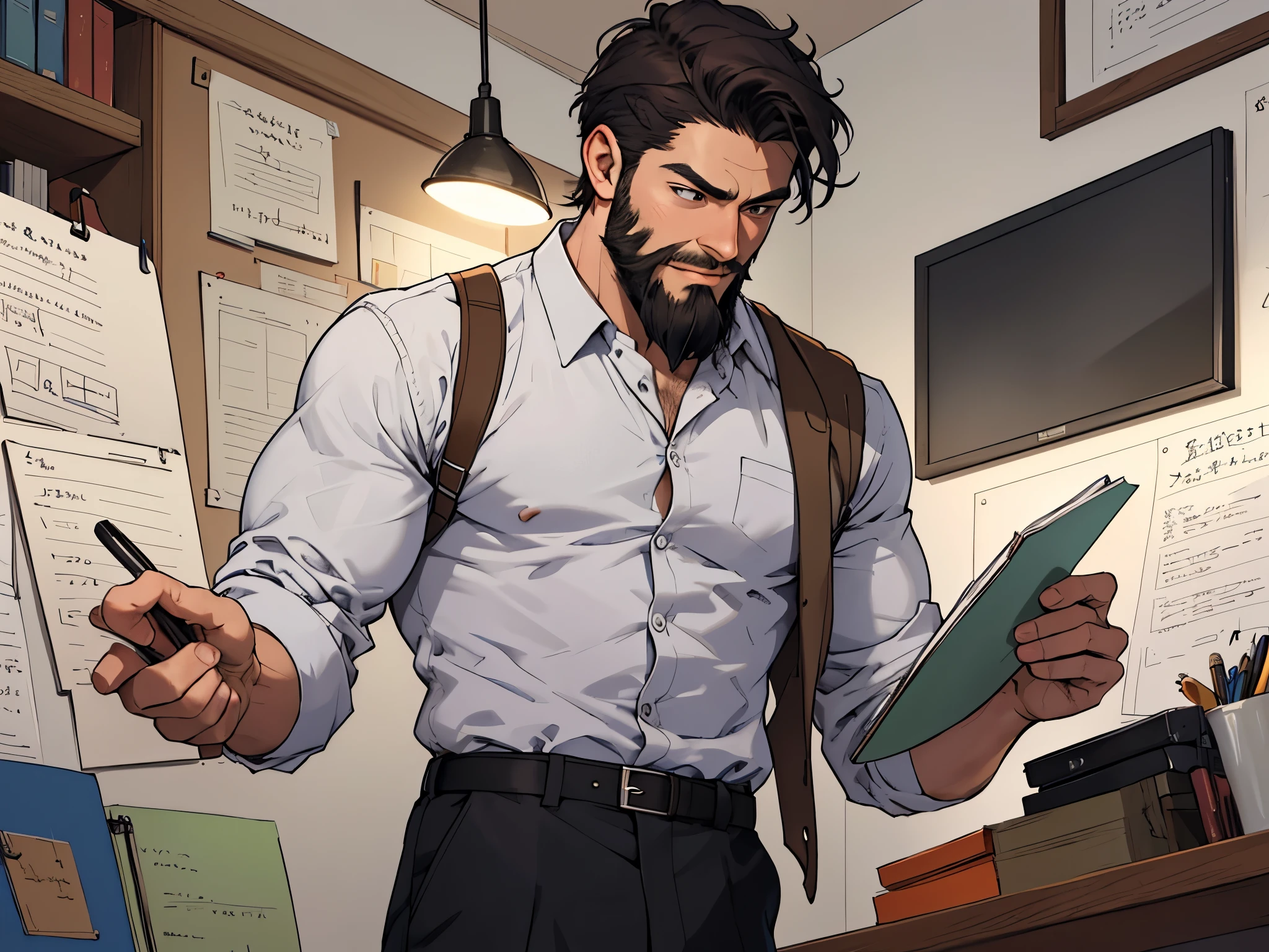 Draw a young programmer,Reading notebook in study, This young man looks confident and determined.,,beard, cowboy shooting