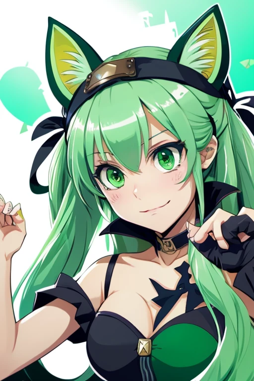 anime girl with green hair and green eyes, rogue anime girl, the truth of the matter, Cat mouth, lady , heroine, vanillaware artwork, alchemist girl, masuimi max, Moe,