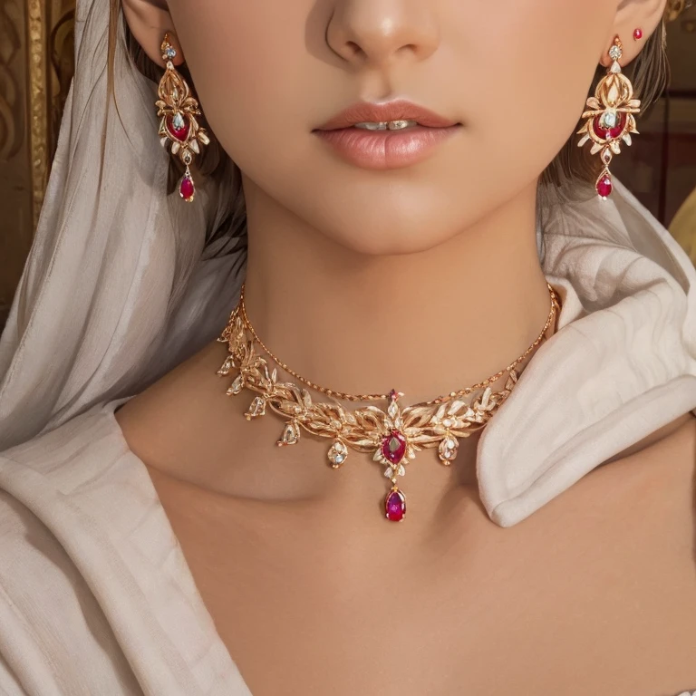 3D，jewely，plan，choker necklace，Set with rubies，A princess，royal house，Rich，atmospurate, Sterling Silver, 18K Yellow Gold Infinite & Boundless huggie earrings, pave white sapphire accents