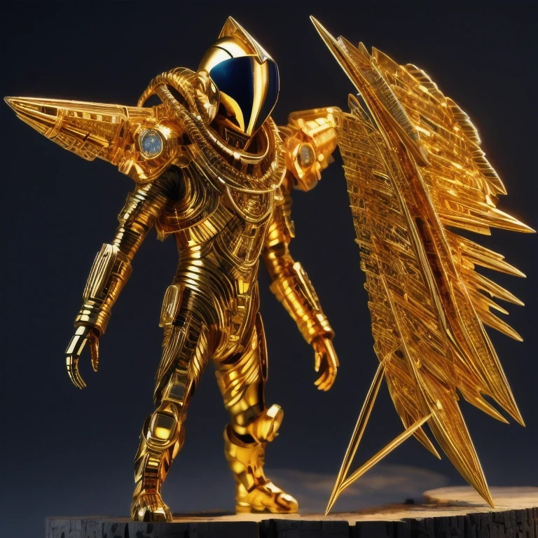 Brilliant Gold Wire Diamond Mayan Star, Coarse Linen Cloak Mummy Head Set Platinum Wire Cyberpunk Light Crossbow Space Station 1:60 Miniature Model, Illustration, Side View Angle, (Side View Angle), Wearing Gold Wire Frame Reflective Sunglasses, Carrying Future Weapons, Very Happy, Side View Angle, Full Body, 3D, (Nautilus) Octane Number Rendering, Perfect Appearance, Collagen Texture
