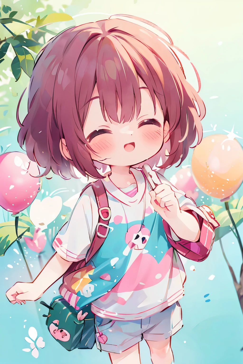 cute anime, clothes, , 2d, colorful, best quality, 4k, SD, pink, blush, smiling, closed eye