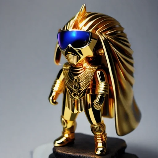 Brilliant Gold Wire Diamond Mayan Star, Coarse Linen Cloak Mummy Head Set Platinum Wire Cyberpunk Light Crossbow Space Station 1:60 Miniature Model, Illustration, Side View Angle, (Side View Angle), Wearing Gold Wire Frame Reflective Sunglasses, Carrying Future Weapons, Very Happy, Side View Angle, Full Body, 3D, (Nautilus) Octane Number Rendering, Perfect Appearance, Collagen Texture
